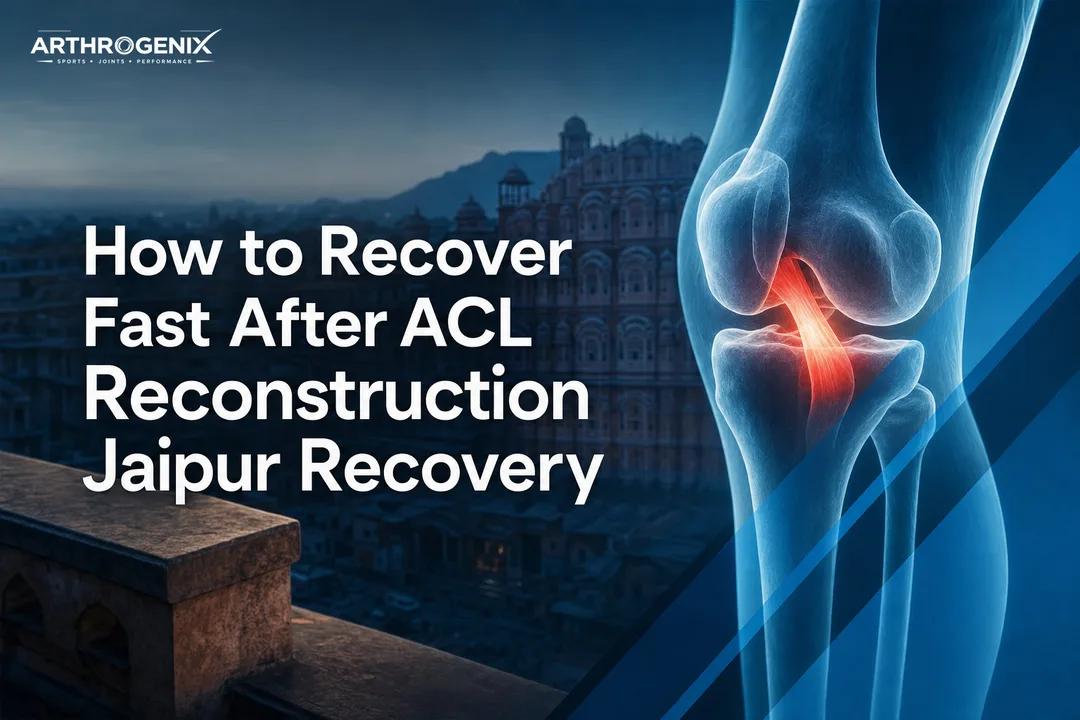 Premium cover image illustrating ACL reconstruction Jaipur recovery with a clean knee joint graphic by a sports orthopaedic surgeon